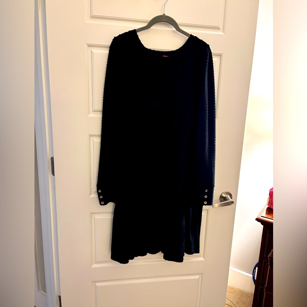 Lilly Pulitzer Arlette Tiered Long Sleeve Dress Sz XL Onyx Cozy Knit Swiss Dot